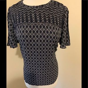 New Ann Taylor navy print blouses/ pleat detailing